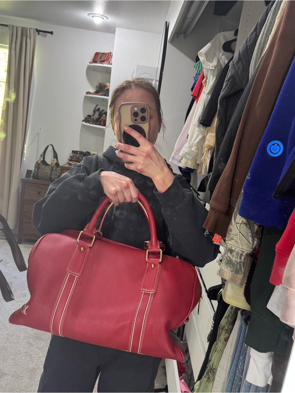 Louis Vuitton Red Leather Satchel Handbag - Designer Style - Picture 2 of 10